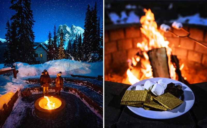 S'mores around the outdoor fire pit at Emerald Lake Lodge